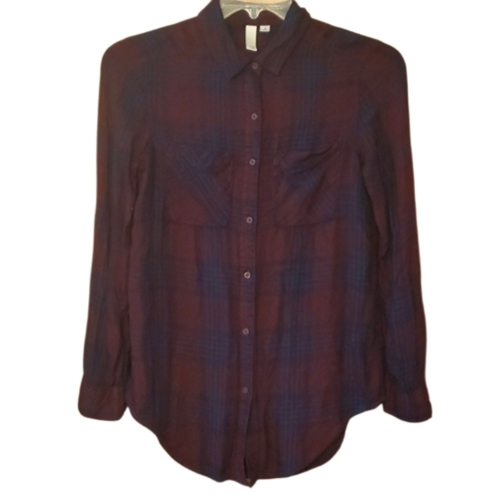 BP Womans Plaid Flannel Buttondown Shirt In Burgundy & Navy Size XS